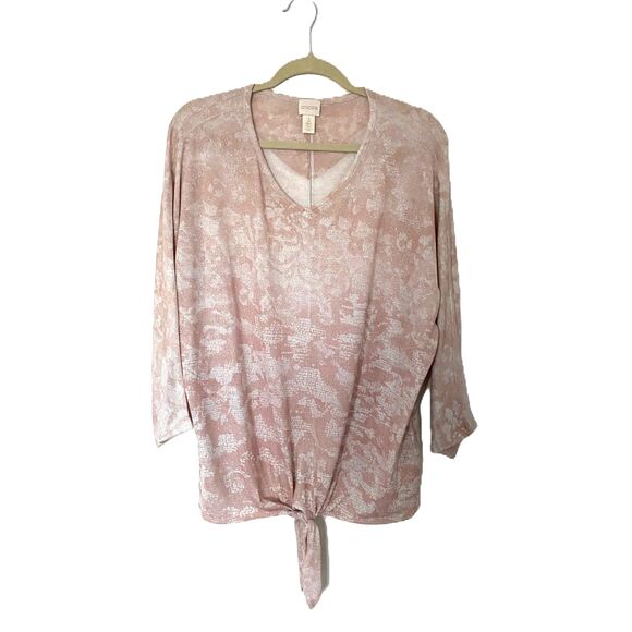 Chicos Tierra Tie Front 3/4 Sleeve Top in Blush Pink Sweater Sz 3 (16-18) XL - Picture 2 of 13